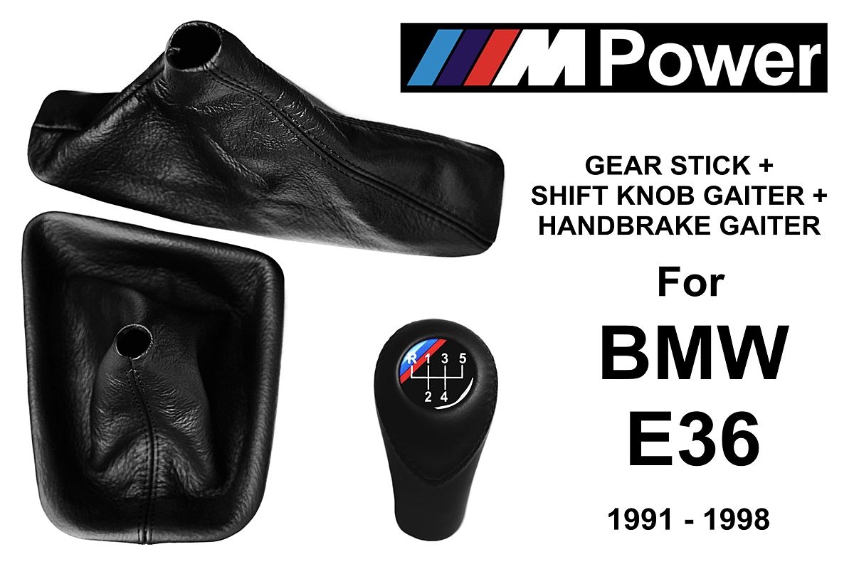 BMW E36 M Technic Leather Gear Shift Knob Stick 5 Speed Manual Transmission  Shifter Lever + Handbrake + Gaiter Boot 