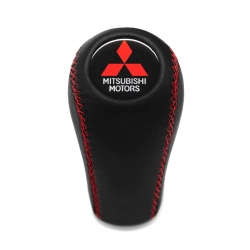 Mitsubishi Motors Red Stitched Genuine Leather Gear Stick Shift Knob 4 5 Speed MT Shifter Lever M10x1.25 Screw-On Type