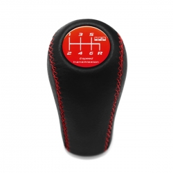 Mitsubishi HKS Red Stitched Leather Shift Knob 6 Speed MT Pull-UP Reverse Lockout Shifter Lever Screw-On Type M10x1.25