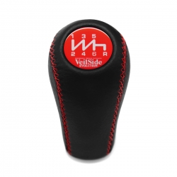 Mitsubishi HKS Red Stitched Leather Shift Knob 6 Speed MT Pull-UP Reverse Lockout Shifter Lever Screw-On Type M10x1.25