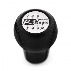 Mitsubishi R Magic Pro Staff Shift Knob 6 Speed MT Pull-UP Reverse Lockout Genuine Leather Shifter Lever Screw-On Type M10x1.25