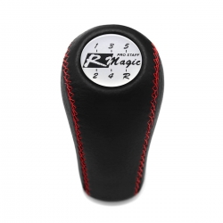 Mitsubishi R Magic Pro Staff Genuine Leather Red Stitched Gear Stick Shift Knob 5 Speed MT Shifter Lever Screw-On Type M10x1.25