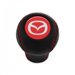 Mazda Short Shift Knob Red Stitched 5 & 6 Speed Manual Transmission Genuine Leather Gear Shifter Lever Screw-On Type M10x1.25