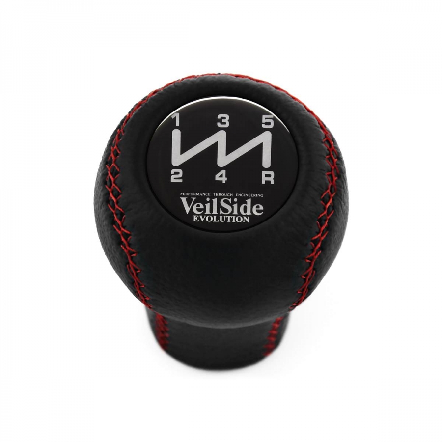 Mazda VeilSide Black Emblem Real Leather Red Stitch Shift Knob 5 Speed Manual Transmission Shifter Lever Screw-On Type M10x1.25