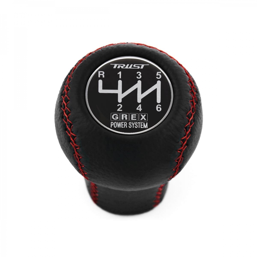 Mazda Trust Grex Black Emblem Shift Knob 6 Speed Manual Gearbox Real Leather Red Stitch Shifter Lever Screw-On Type M10x1.25